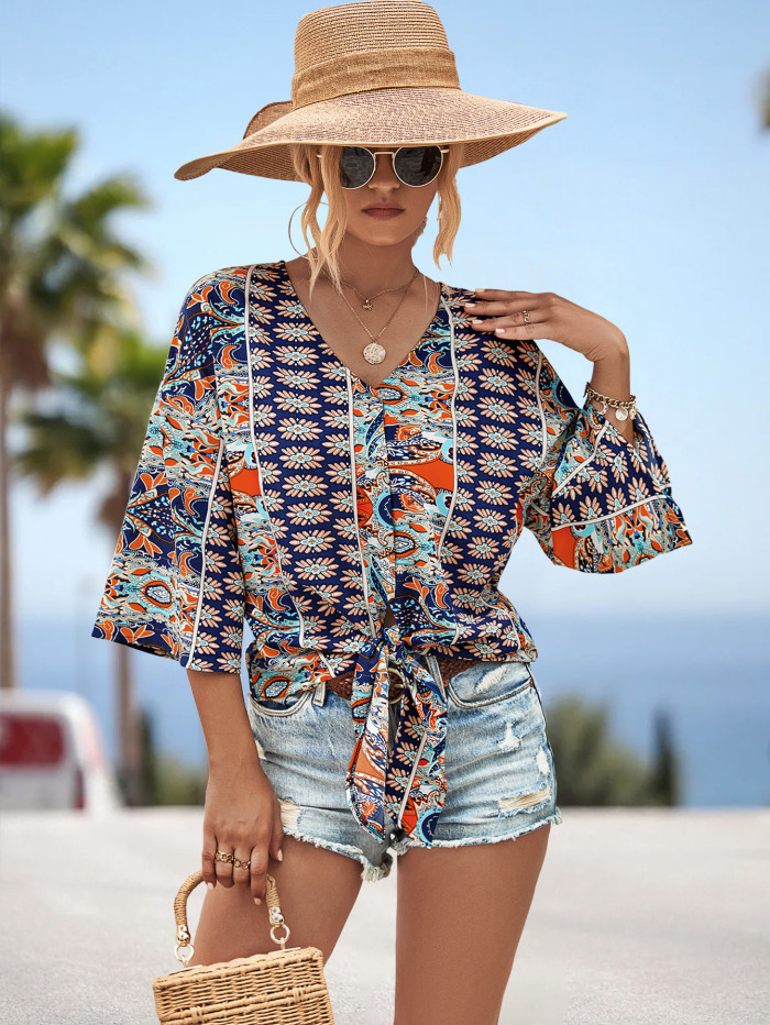 V Neck Lace-Up Cropped Top