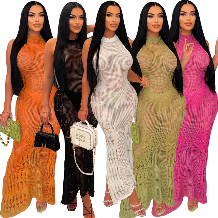 Women Dress Sun Protection Shirt Beach Long Dress Knitting Dress