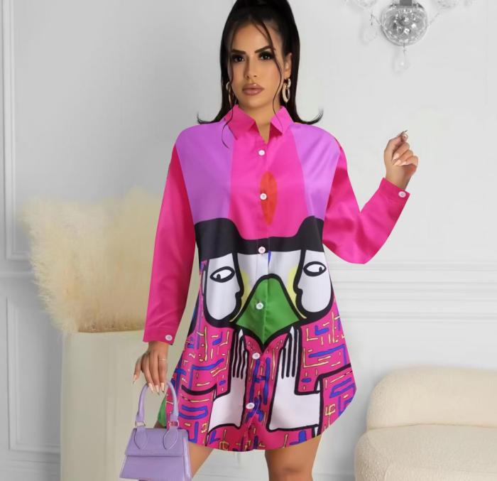 Fashion Print Long Sleeve Top Loose Casual Blouse