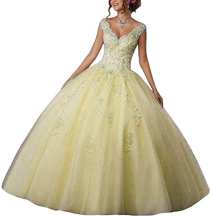 Bride Princess Fantasy Chic V-Neck Puffy Wedding Dress