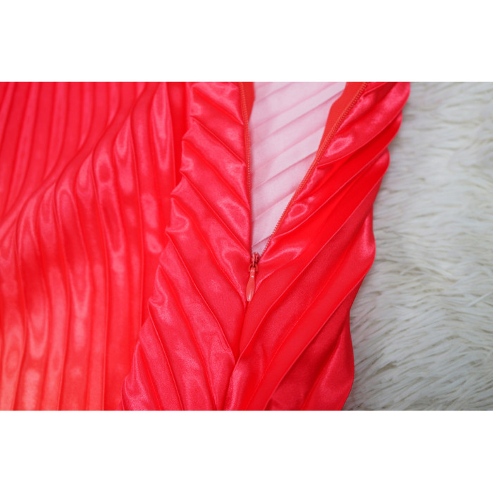 Women Printed Slash Shoulder Pleated Dress
