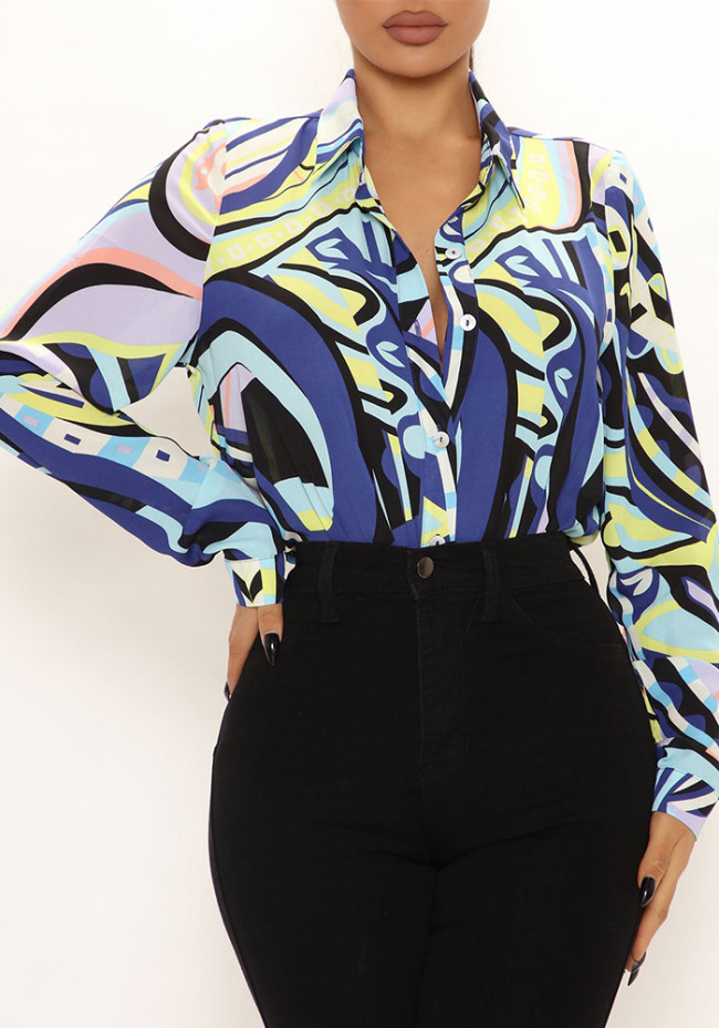 Women's Spring Summer Long Sleeve Shirt Women's Digital Printing Top