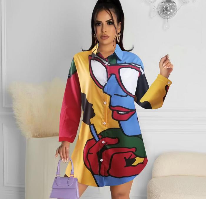 Fashion Print Long Sleeve Top Loose Casual Blouse