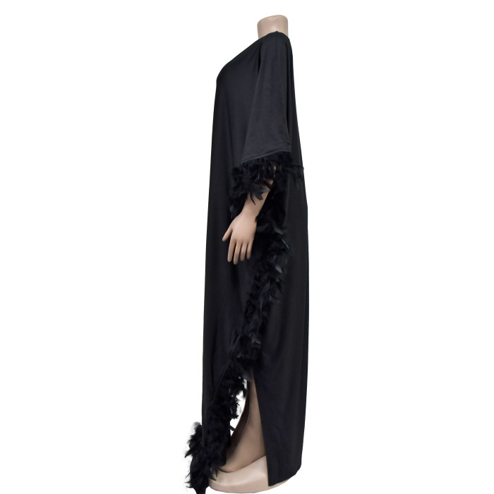 Women Feather V-neck Maxi Dress