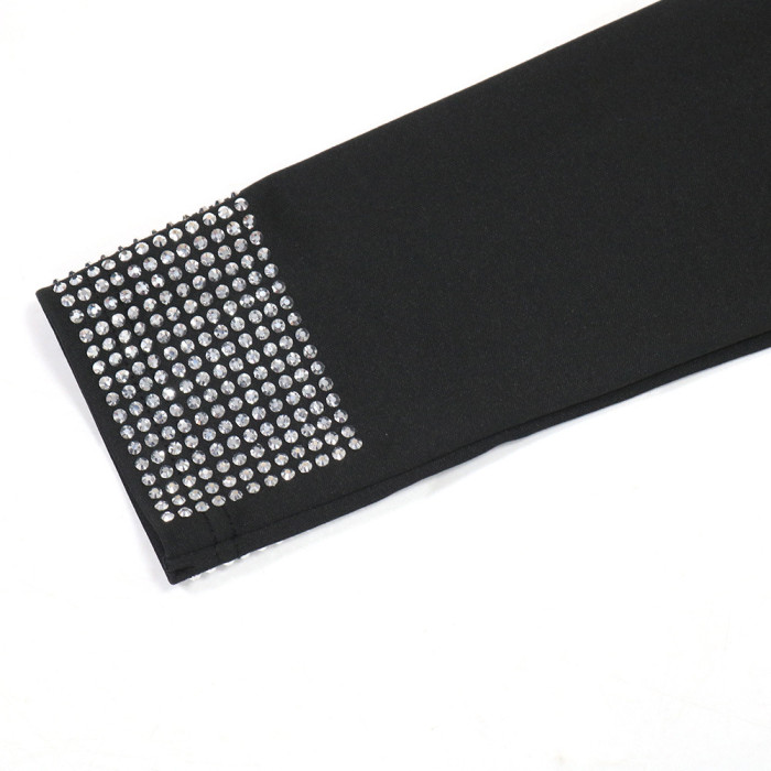 Fashionable Solid Color Beaded Long Sleeve High Slit Evening Dress For Women