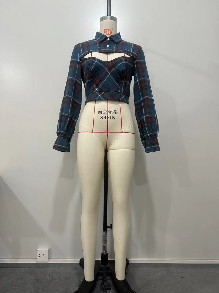 Sexy cotton printing shirt turndown collar long sleeve hollow out Patchwork top
