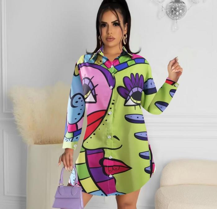 Fashion Print Long Sleeve Top Loose Casual Blouse
