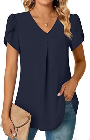 Summer Simple Women's V-Neck Short Sleeve Elegant Lady Shirt