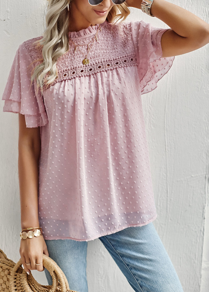 Women Short Sleeve Jacquard Shirt