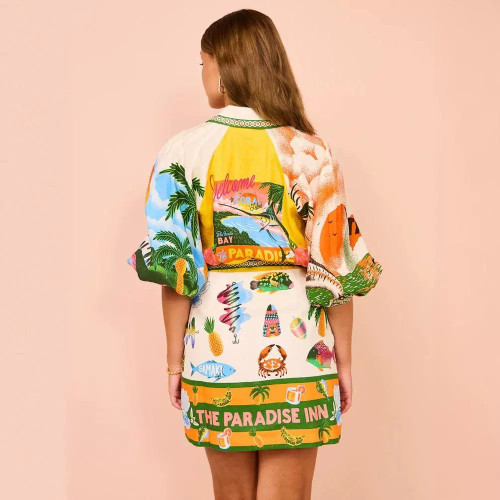 Women's Casual Fashion Printed belt Shirt Dress