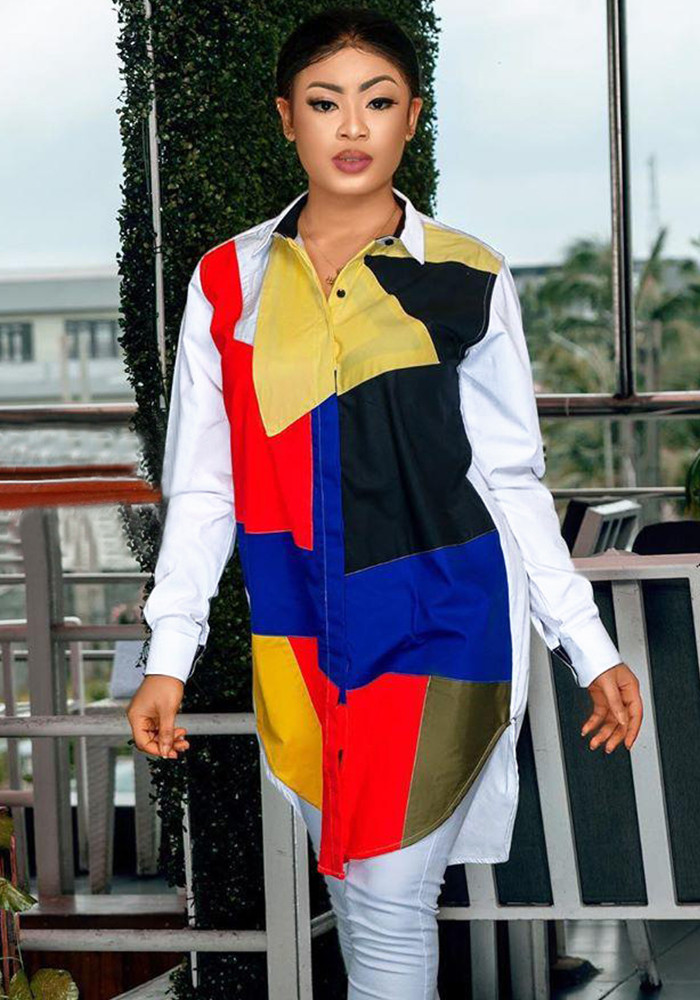 Women's Fashion Color Contrasting Irregular Shirt Dress