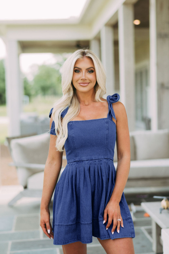 Spring Summer Chic Career Fashion Strap Denim Women's Dress