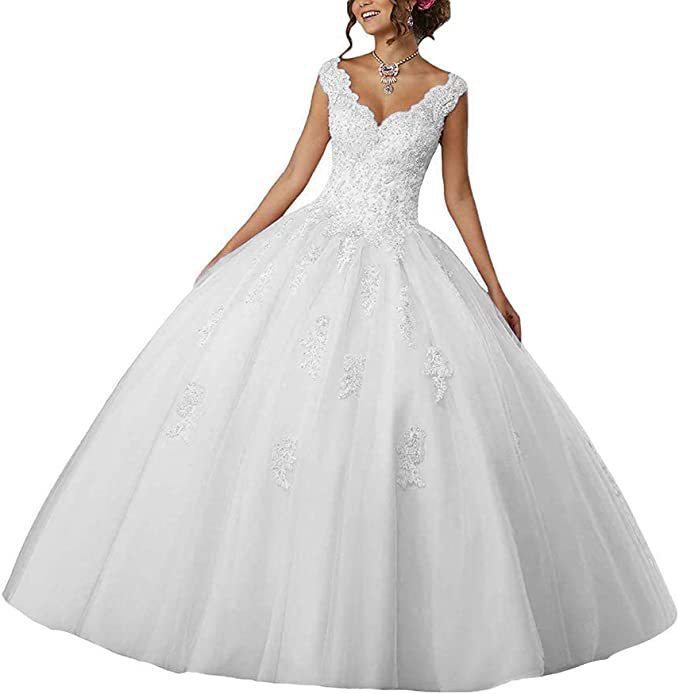 Bride Princess Fantasy Chic V-Neck Puffy Wedding Dress
