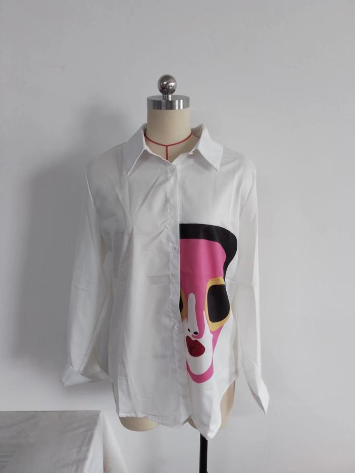 Positioning Cartoon Print Lace up Long Sleeve Shirt for Women
