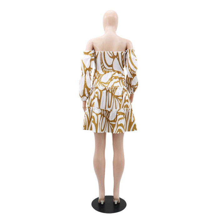 Off Shoulder Sexy long sleeves ruffled casual dress