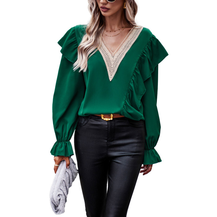 Women V-neck long-sleeved shirt