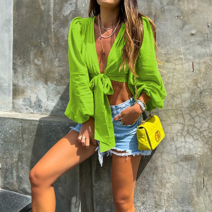 Summer Women's Fashion Sexy Long Sleeve Strapless Cropped Top