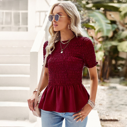 Women Solid Round Neck Short Sleeve Top