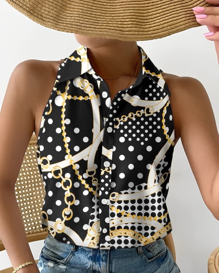 Summer Casual Fashion Sleeveless Abstract Print Blouse