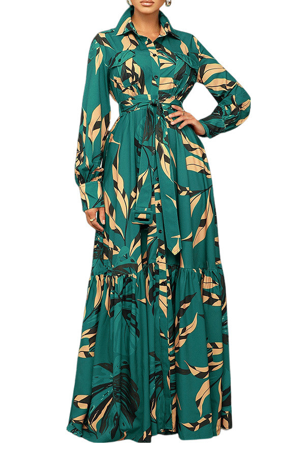 Women Printed Long Sleeve Elegant Dress