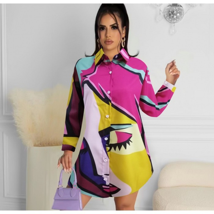 Fashion Print Long Sleeve Top Loose Casual Blouse
