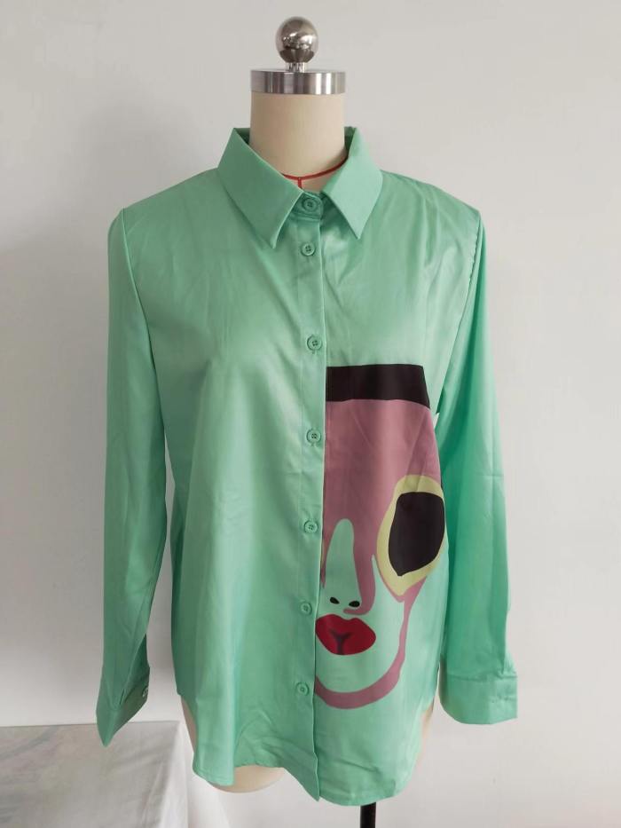 Positioning Cartoon Print Lace up Long Sleeve Shirt for Women