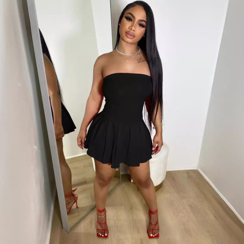 Women Summer Solid Strapless Dress
