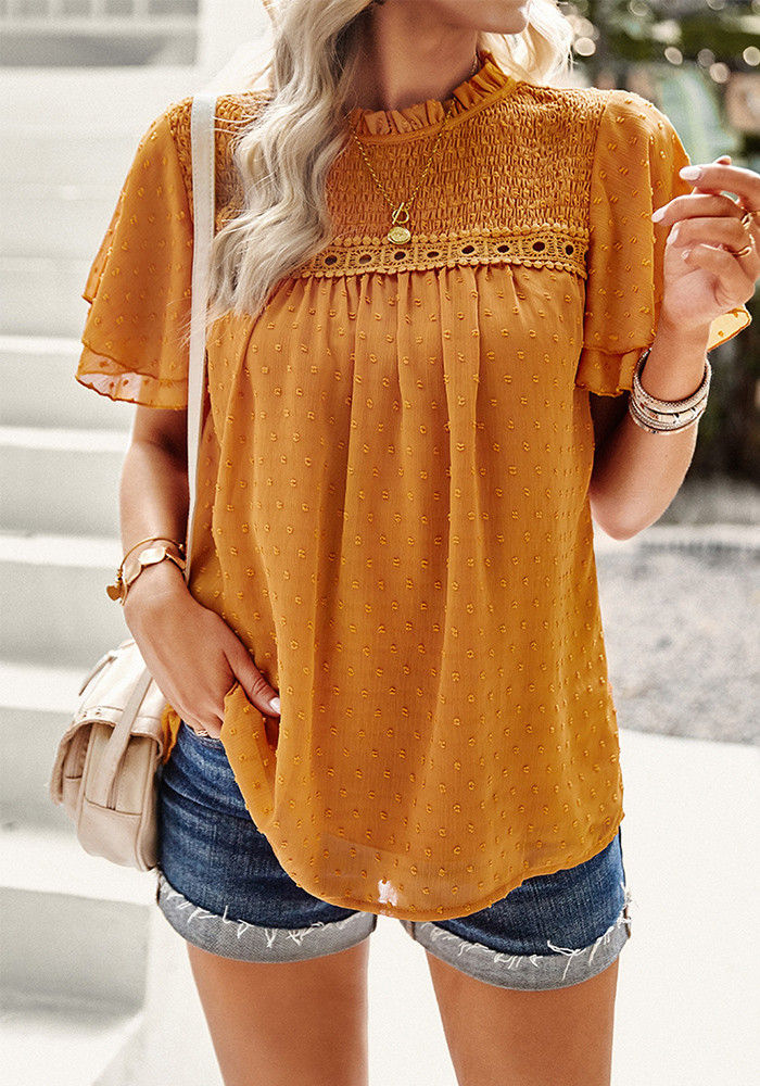 Women Short Sleeve Jacquard Shirt