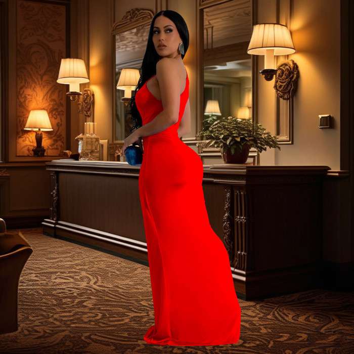Fashion women one shoulder slim evening dress