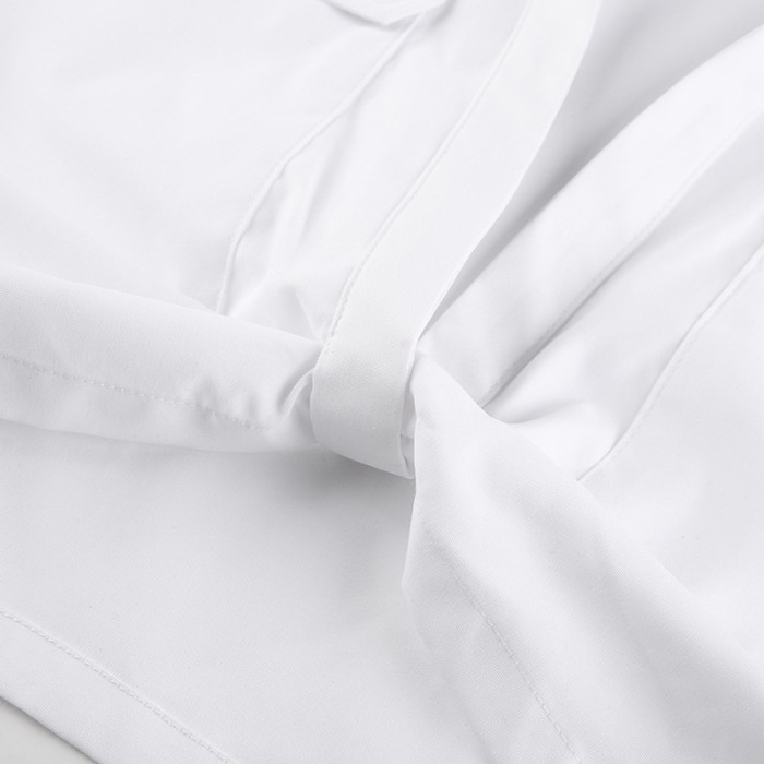 WomenSexy Knot Solid Polo Collar Crop Shirt