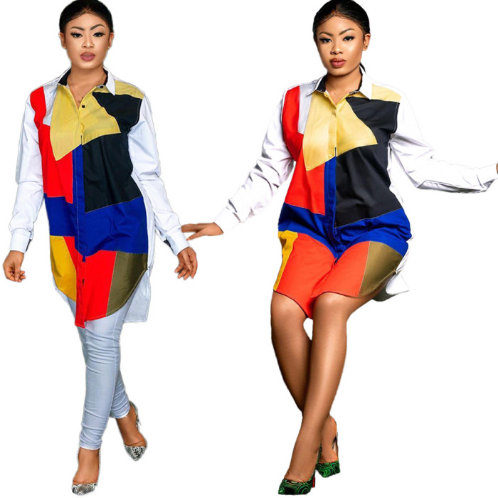 Women's Fashion Color Contrasting Irregular Shirt Dress