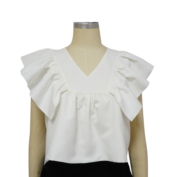 Women's V-Neck Low Back Tie Fly Sleeve Printed Top