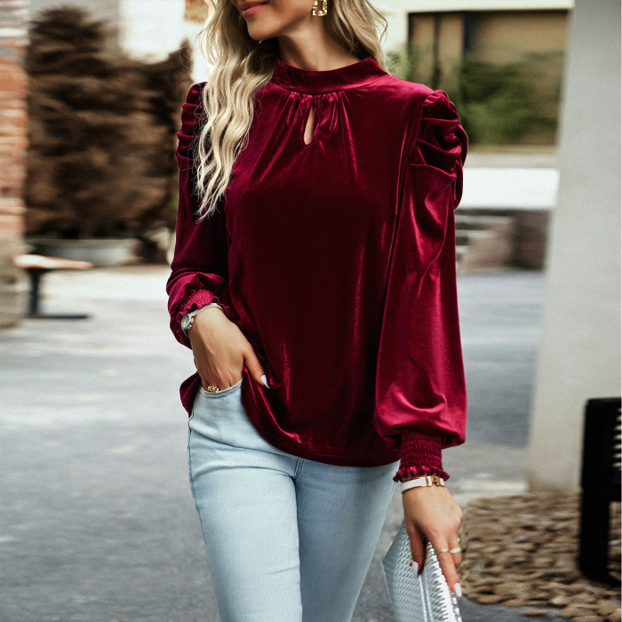 Velvet Shirt Women Autumn And Winter Chic Career Long-Sleeved Top