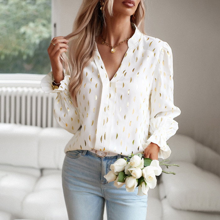 Women's Autumn V Neck Long Sleeve Shirt