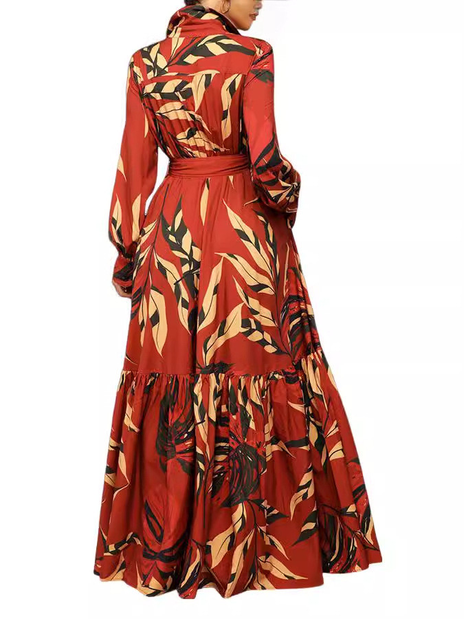 Women Printed Long Sleeve Elegant Dress
