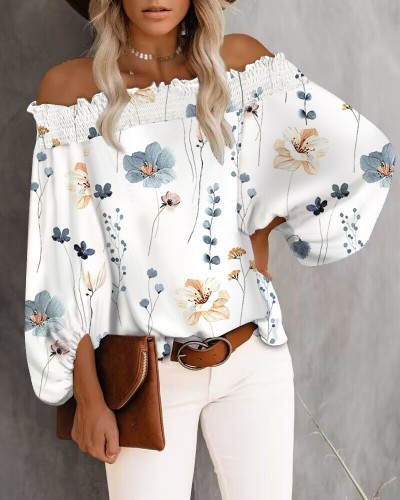Autumn Off Shoulder Puff Sleeve Shirt Women's Clothing