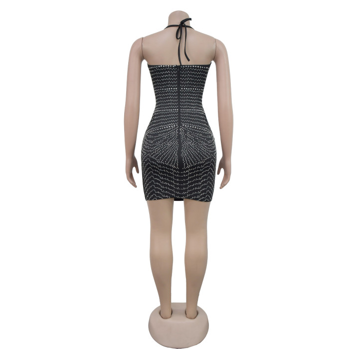 Women Beaded Suspender Short Skirt Dress