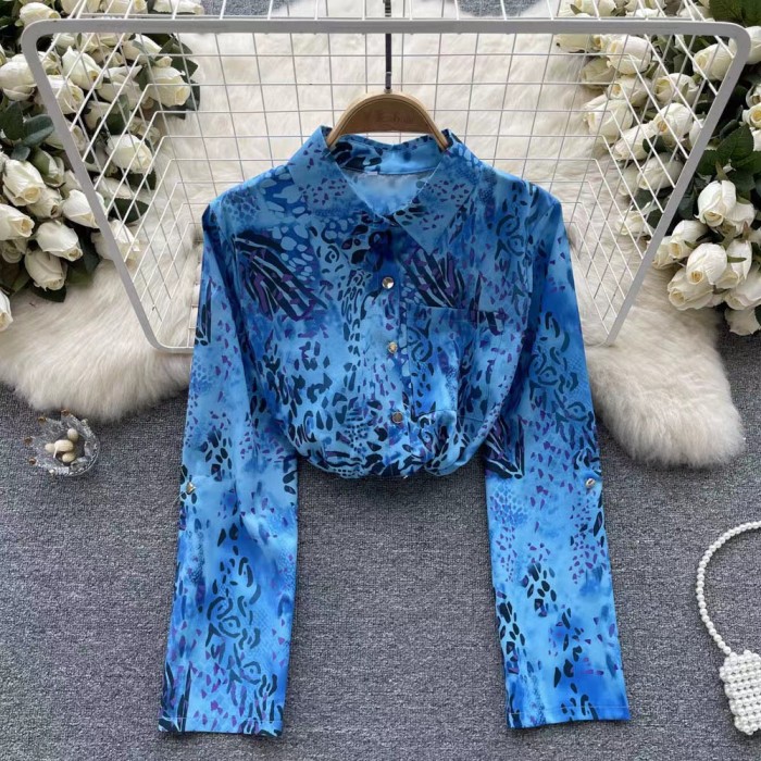 Spring Ladies Printed Pocket Shirt