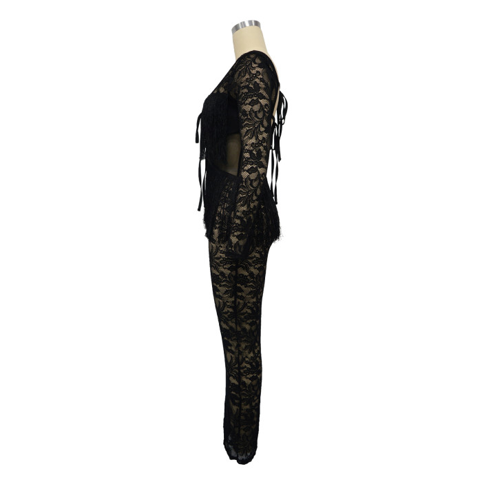 Summer Style Fashion Women's Sexy See Through Low Back Tassel Lace Dress