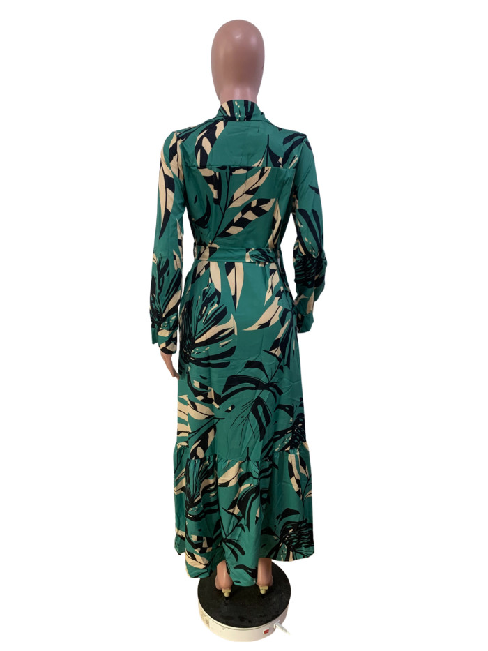 Women Printed Long Sleeve Elegant Dress