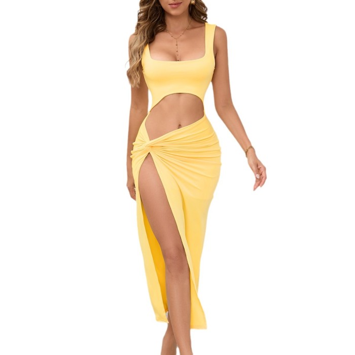 Women's Long Skirt Suspenders Solid Color Hollow Crop Sexy Dress