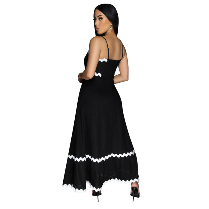 Women Strap Solid Wave Ribbon Patchwork Solid Strap Dress