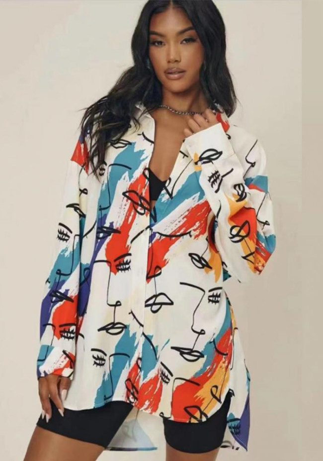 Fashion Loose Ladies Printed Long Sleeve Blouse