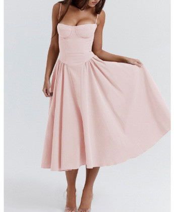Fashionable Sexy Solid Color Strap A-line Dress
