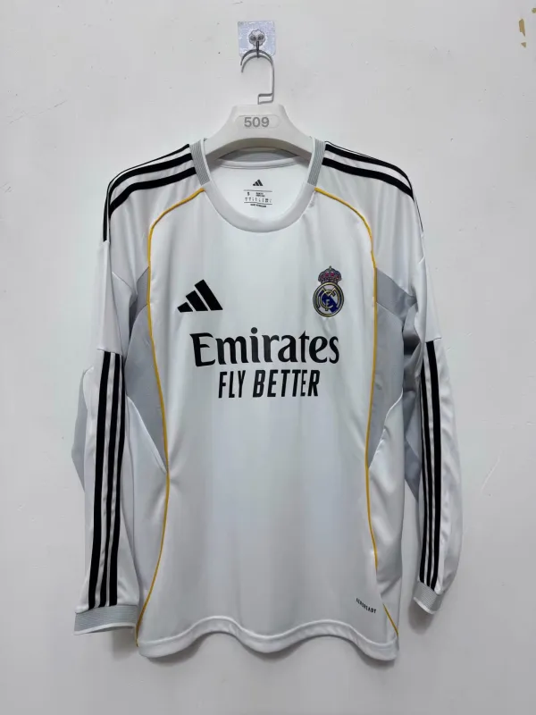 25-26 Real Madrid Home Long Sleeve Fans Jersey/25-26皇马主场长袖，球迷版
