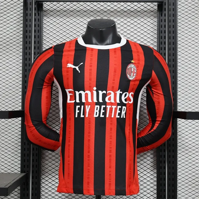 2024-25 AC Milan home long sleeve player version jersey(The player version is more slim fit, it is recommended to buy one size larger)