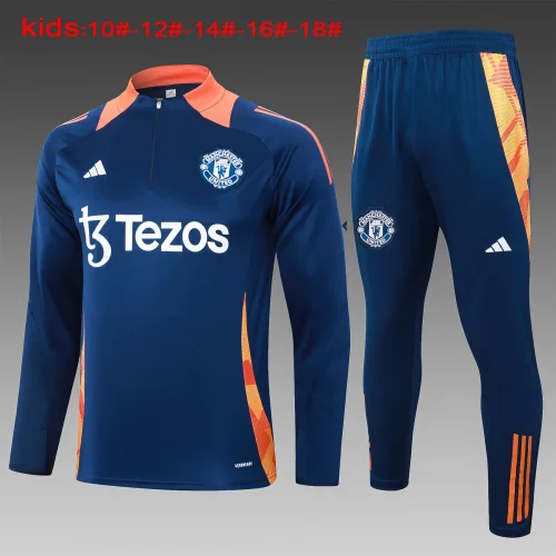 E877# 2024-25 Half-Zip Manchester United Sapphire Blue Suit (Kids)