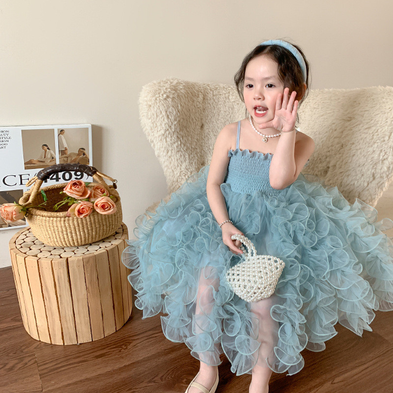 Summer new children straps princess dress gauze skirt