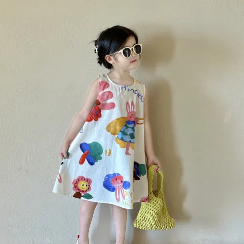Children wide hem long dress girls summer skirt