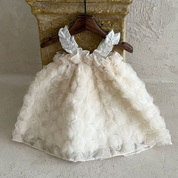 Rose princess dress baby girl lace flower sling dress